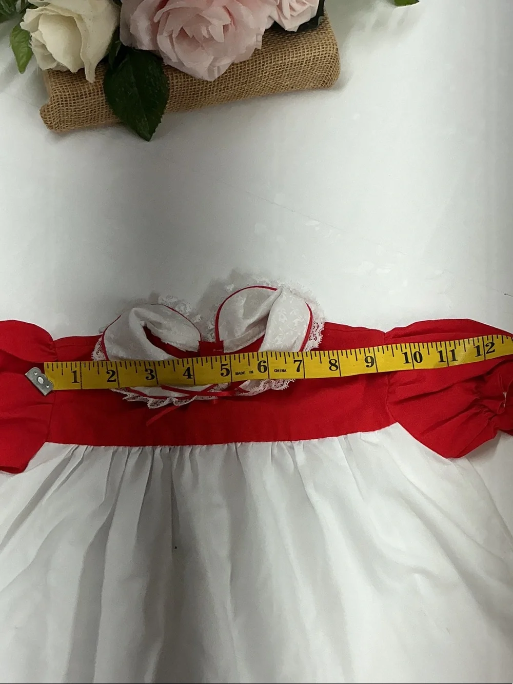Vintage Red & White Puff Sleeve Baby Dress with Peter Pan Collar